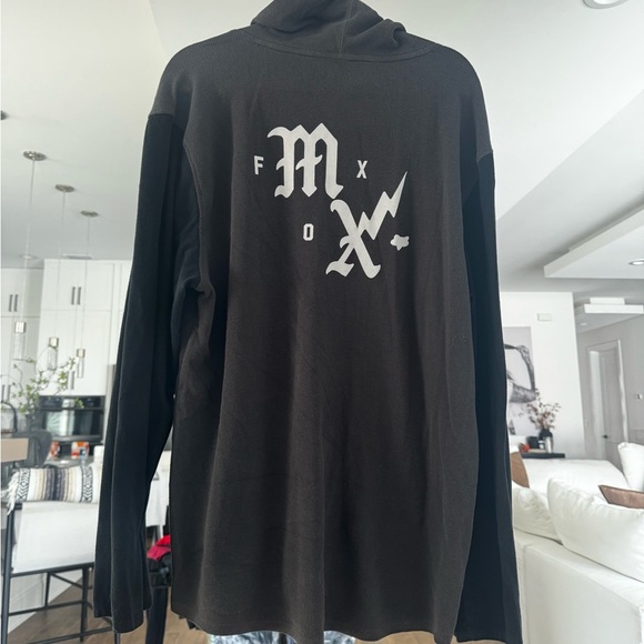 Fox Racing Moto-X Waffle Knit Hoodie Black XXL Long Sleeve Vintage Style Y2K - Picture 4 of 7